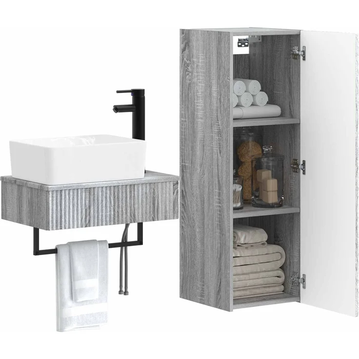 vidaXL Badezimmerschrank-Set 2 stk. Grau Sonoma 33 x 34,5 x 100 cm 3406109 – Bild 3