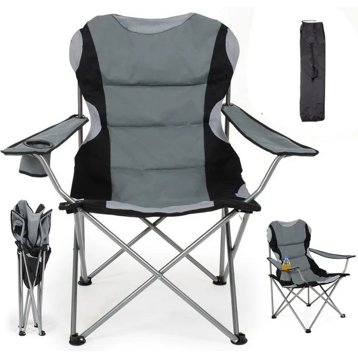 AKKEE Campingstuhl Klappstuhl mit Stahlrahmen, Anglerstuhl, mit Getränkehalter, bis 150KG
