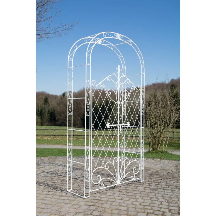 Rosenbogen MINDEN mit Tor - 120x40x220cm, Metall, Antik-Weiß | Rankhilfe Rosen Rankgitter Gartendekoration – Bild 2