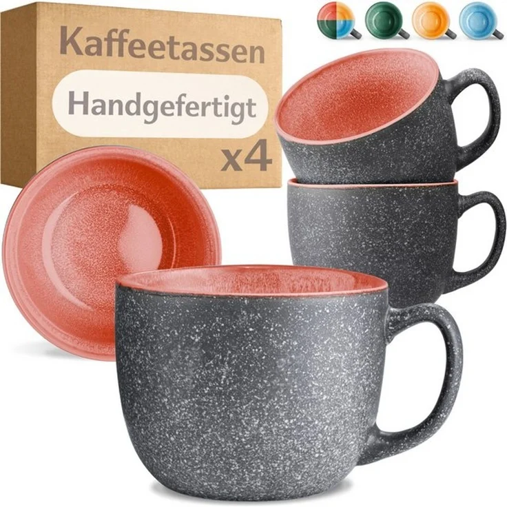 Cosumy Cappuccinotasse Kaffeetassen 4er Set aus Keramik - 350ml, 4-tlg, Keramik, Warm – Bild 4