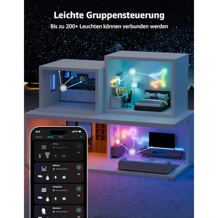 Lepro Neon LED Strip 3m, Neon LED Streifen mit App Steuerung, Musik Sync & Sprachsteuerung, funktioniert mit Alexa & Google Assistant, Flexibles RGB Lichtband für Wohnzimmer, Gaming, Party&Wanddeko – Bild 9