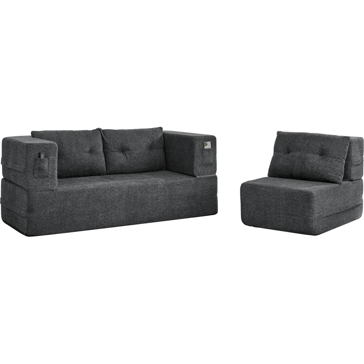 ZUBALIYA SchlafSofa mit breiten Armlehnen, modular aufgebaut, ohne aufwendige Montage, für Wohnzimmer und Apartments, Dunkelgrau – Bild 19