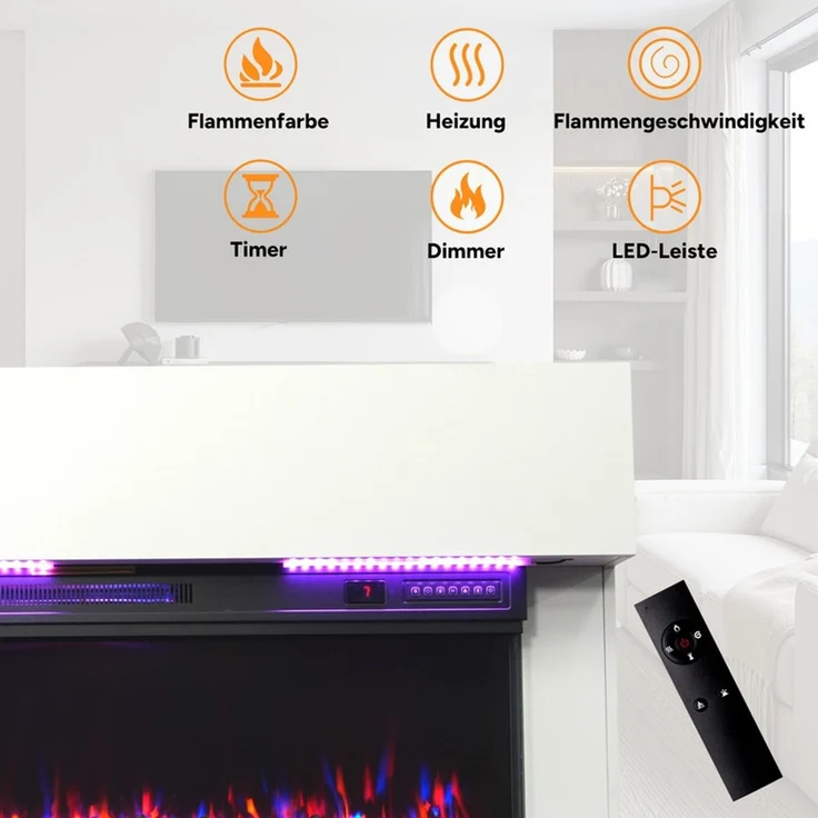 HOMAVO Elektrokamin mit Schrank, 36" 1000/2000W Elektrokamin mit Heizung, 3D-Flammeneffekt, Schrankgröße: 117 x 20 x 95,5 cm, LED-Leiste, Fernbedienung – Bild 6