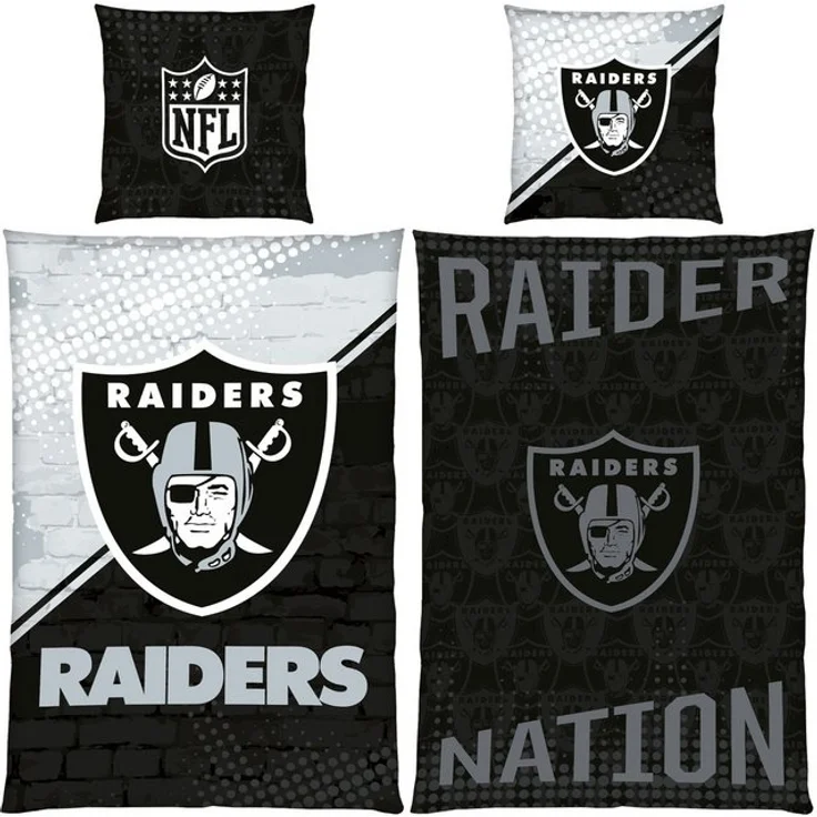 BERONAGE Wendebettwäsche NFL Las Vegas Raiders Bettwäsche Raider Nation Linon/Renforcé, Baumwolle, 2 teilig, 135x200 + 80x80 cm – Bild 4