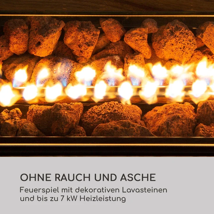 Tofino Gasheizer mit Tisch Metall Eichenholz Lavasteine 7 kW Weiß – Bild 6