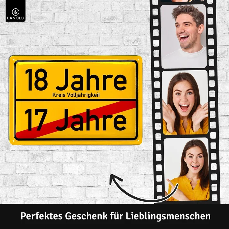 LANOLU Blechschild 18 Jahre Volljährig - 20x30cm – Metall – Gelb – 20182 – Bild 2