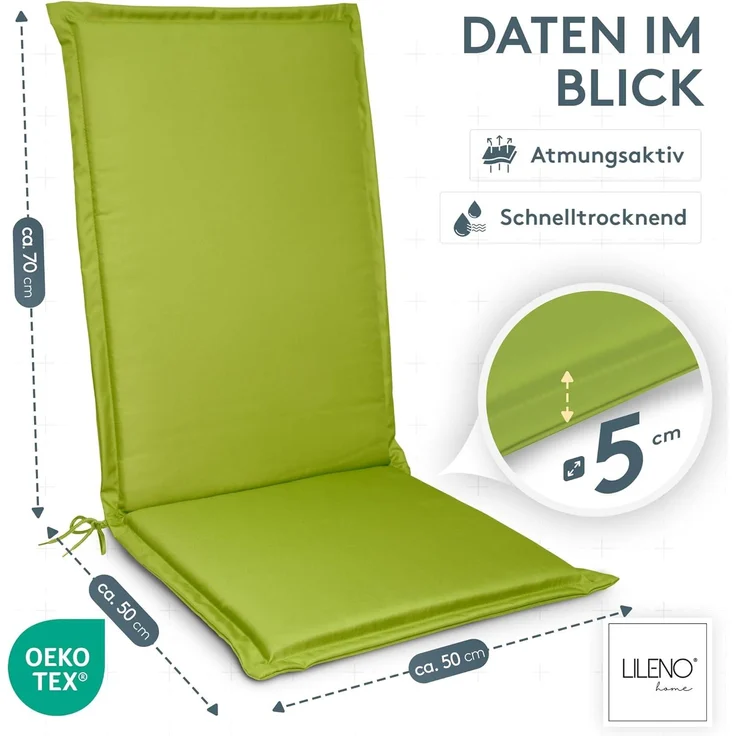 LILENO HOME Gartenstuhl Auflagen [1er Set - Hochlehner] in Rot - bequeme Liegen als Sitzauflagen für Gartenmöbel - Stuhlkissen für Gartenstühle und Klappstühle MIA – Bild 2