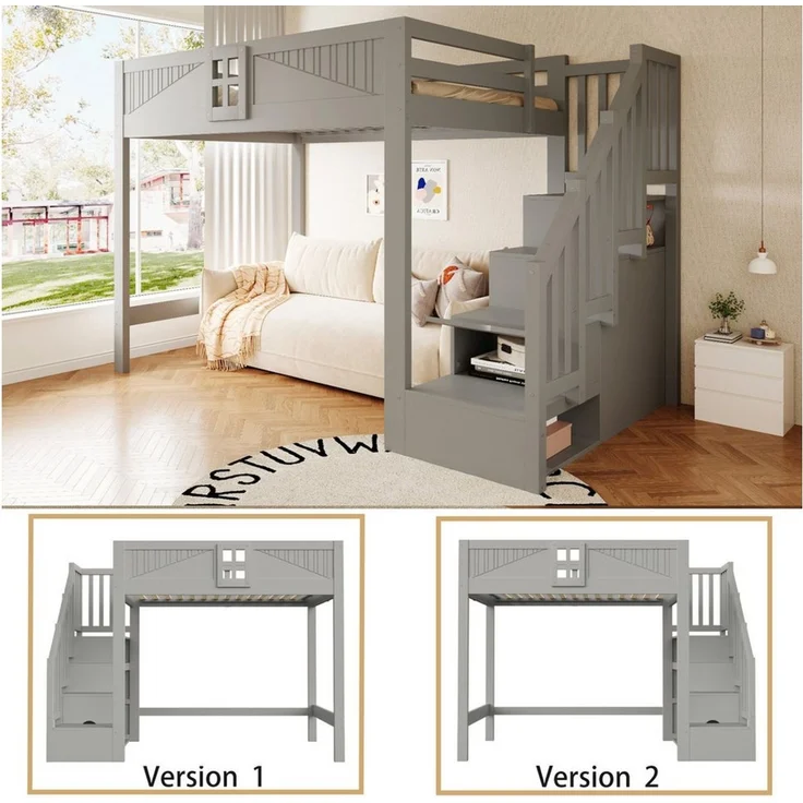 Celya Hochbett Massivholz Multifunktionsbett 140 x 200 cm mit Stauraum (ohne Matratze, Mit Einzigartigem Sicherheitsgitter Mit Fenster) Beidseitig Austauschbarer Aufbewahrungsleiter – Bild 3