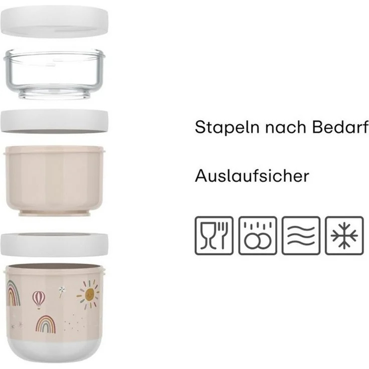 Mepal - Snackbox stapelbar 3-teilig Mio - Stapeln nach Bedarf - Mikrowellen- und Gefrierfachgeeignet - Auslaufsicher - Spülmaschinengeeignet - 100 + 175 + 275 ml - Sunshine & Rainbow – Bild 2