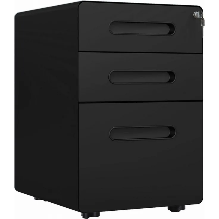 Vinsetto Rollcontainer Bürocontainer mit 3 Schubladen, (Büroschrank, 1 St, Aktenschrank), Stahl, Schwarz, 39 x 48 x 59 cm