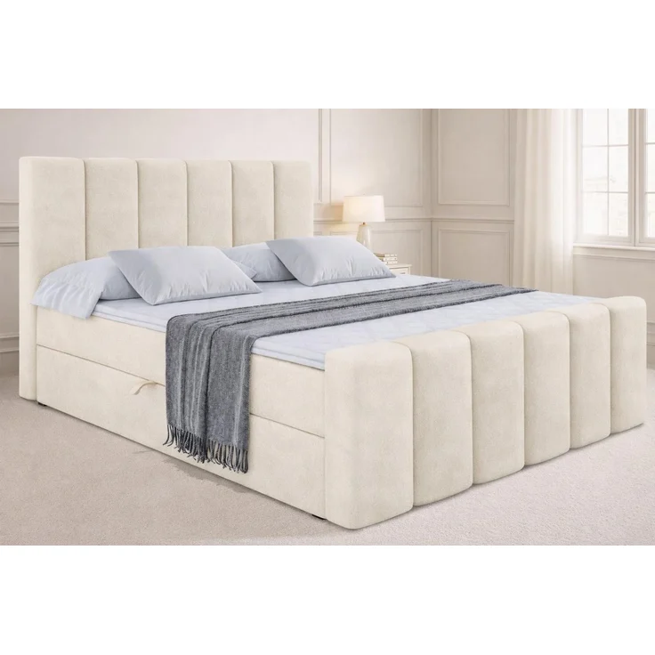 KRISAN MÖBEL Polsterbett JULIETT 100 x 200 cm mit Stauraum, Bettkasten, gepolstertem Kopf- und Fußteil, modernes Doppelbett, Beige für Schlafzimmer – Bild 3