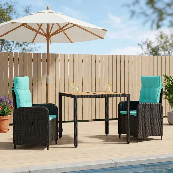 vidaXL Outdoortisch-Set 3 stk. Black and Turquoise 90 x 90 x 75 cm 3422266 – Bild 1