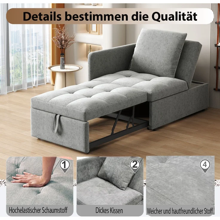 2-Sitzer Schlafsofa B 177 x T 68 x H 65 cm, aus Leinenstoff, 3-in-1 mit verstellbarer Rückenlehne – Bild 10