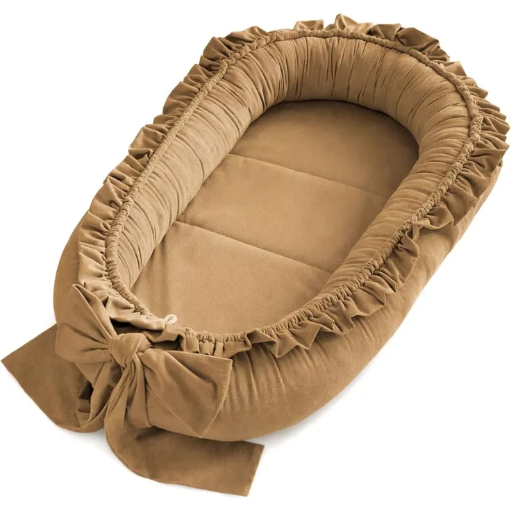 Babynestchen Neugeborene – Babynest Velvet – Nestchen Baby für Babybett & Kinderbett – Babykokon Tragbar – OEKO-TEX zertifiziert – Zubehör Babybett – Dark Beige Velvet