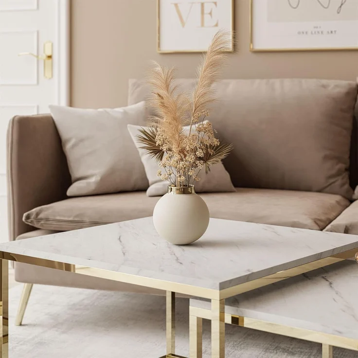 Lookway Couchtisch YOSHI LEVANTO 2in1 mit Goldenem Chromgestell (2er-Set), Breite: Breite: 70 cm und 60 cm – Bild 5