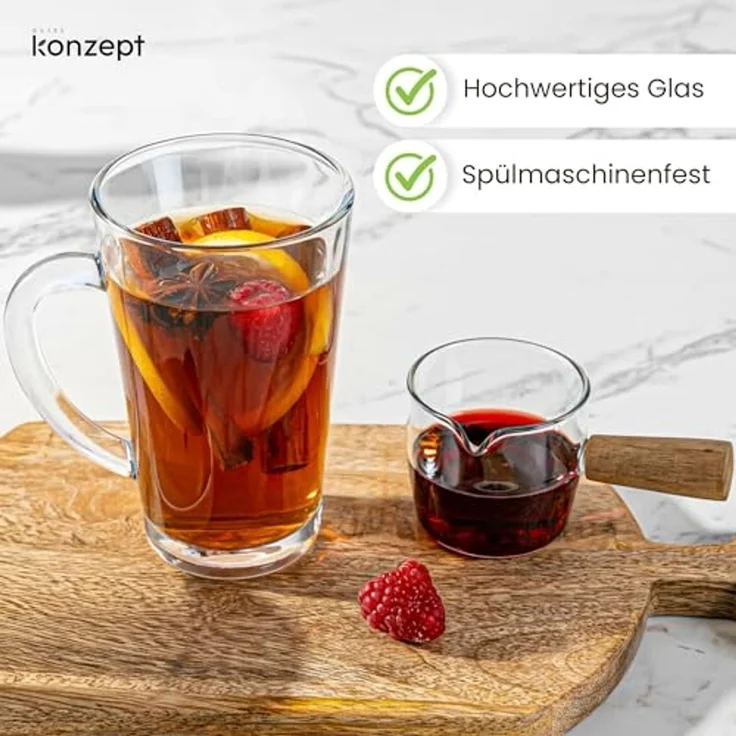 KONZEPT Gläser-Set 6-teilig Latte Macchiato – 300 ml Kaffeetassen, 6-tlg, aus Glas mit Henkel, hitzebeständig & spülmaschinengeeignet – Bild 2