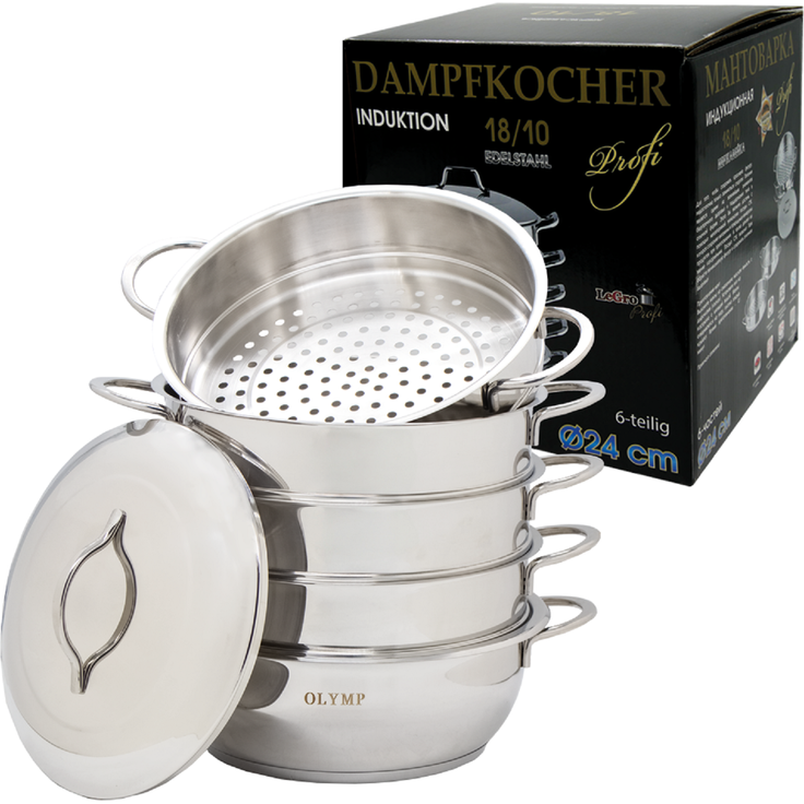 Olymp Handels Mantowarka Dampfkocher 24 cm 6 Tlg Dampfgarer Edelstahl Induktion – Bild 2