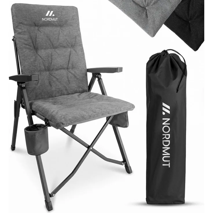 Nordmut Campingstuhl verstellbare Rückenlehne 4-fach, gepolstert, kompakt, Sitzen & Liegen (Spar-Set, 1 St), hohe Lehne, klappbar, 140kg belastbar, ergonomische Sitzform, Armlehne