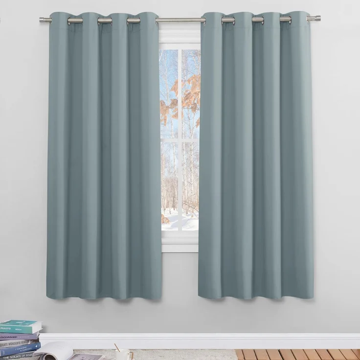 PONY DANCE Blickdichte Gardinen mit Ösen Thermo Vorhang gegen Hitze | 2er Set, H175 x B140cm, Graublau, Blackout Curtain, Hitzeschutz, Sichtschutz, UV-Schutz, Kurz, für Schlafzimmer Wohnzimmer