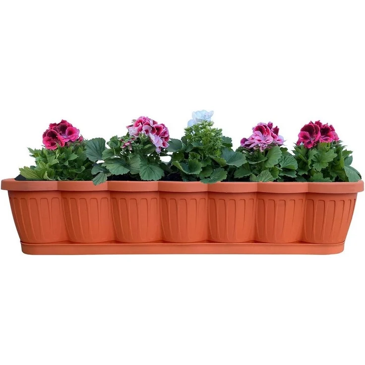 1er Set 80cm Blumenkasten Balkonkasten Pflanzkasten Terracotta im Wellendesign inkl. passenden Bewässerungsuntersetzer – Bild 5