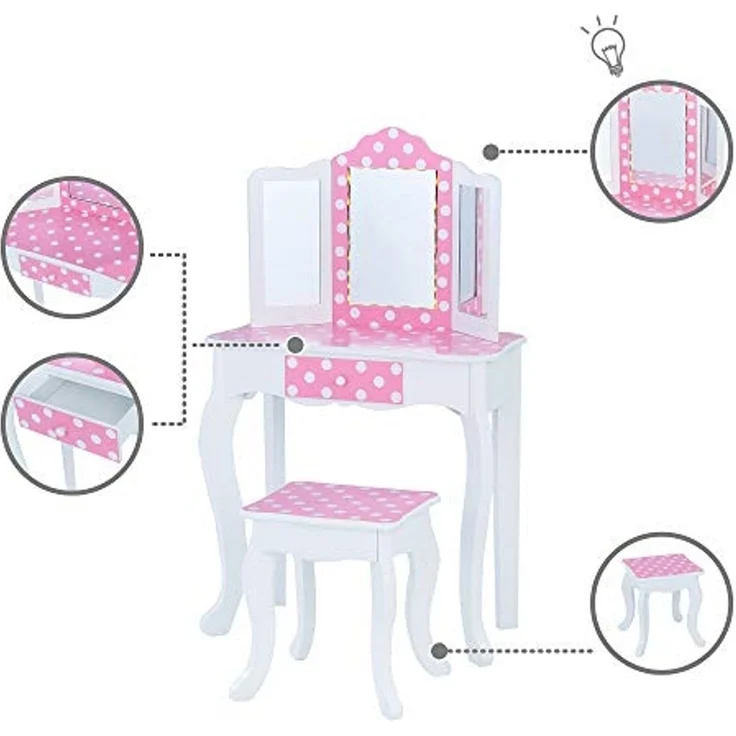 Fantasy Fields Kinder Schminktisch mit Spiegel und Hocker Mit Lichtern Rosa TD-11670FL – Bild 7