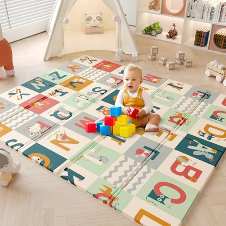 Dripex Krabbelmatte Baby Faltbar 200x180x1.5 CM Kinder Spielmatte BPA-frei | Groß Spieldecke Rutschfeste Krabbeldecke Wendbar Tragbar & Wasserdicht für Kinderzimmer Wohnzimmer (ab 0 Monate) – Bild 6