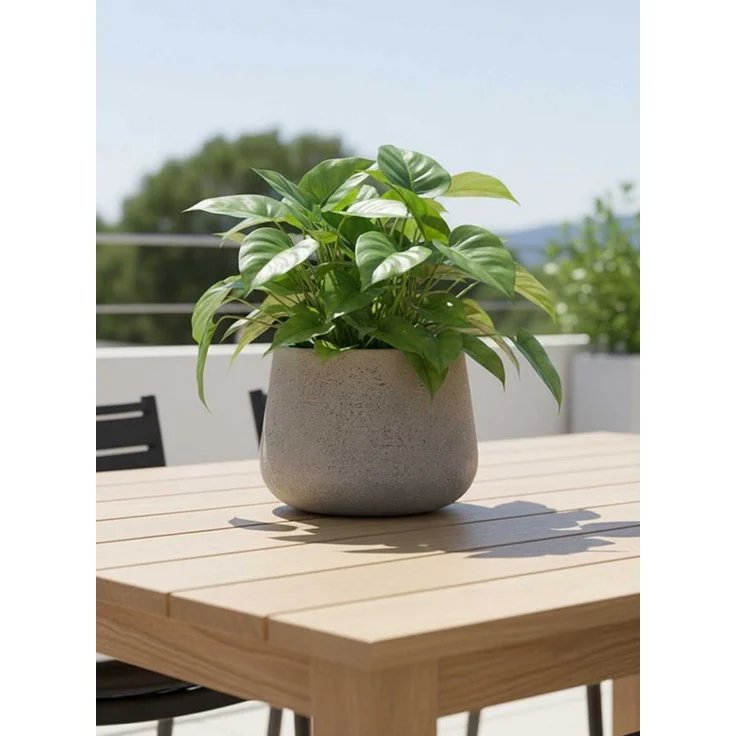 VIVANNO Blumentopf Fiberglas GIRAR Rund - Vesuvgrau Beton-Design (1 St), 36x27 cm