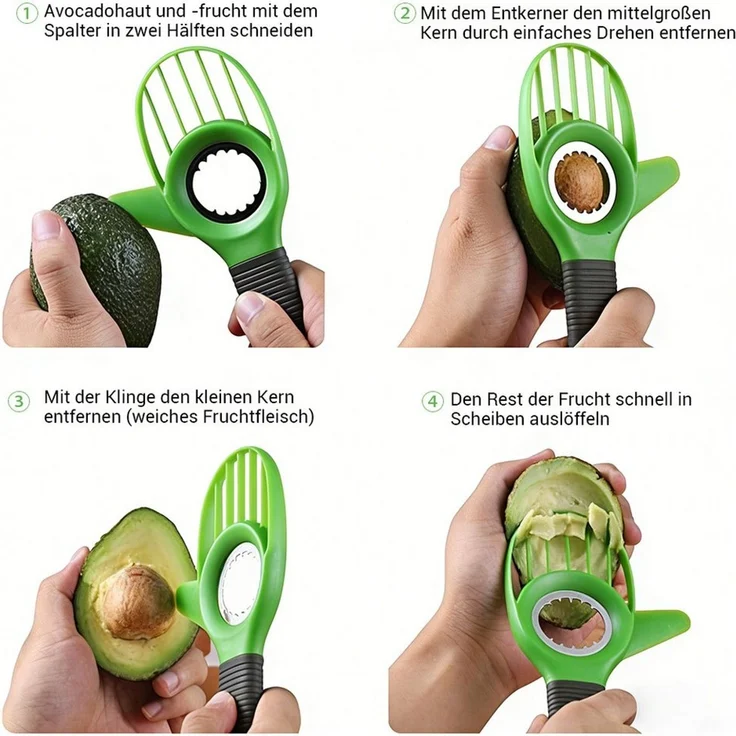 Elegear Obstschneider 3-in-1 Avocadoschneider mit weichem Griff Grün, multifunktionaler, (1-tlg), rutschfeste Griffe, Geeignet für Kiwi und Avocado, Tragbar – Bild 4