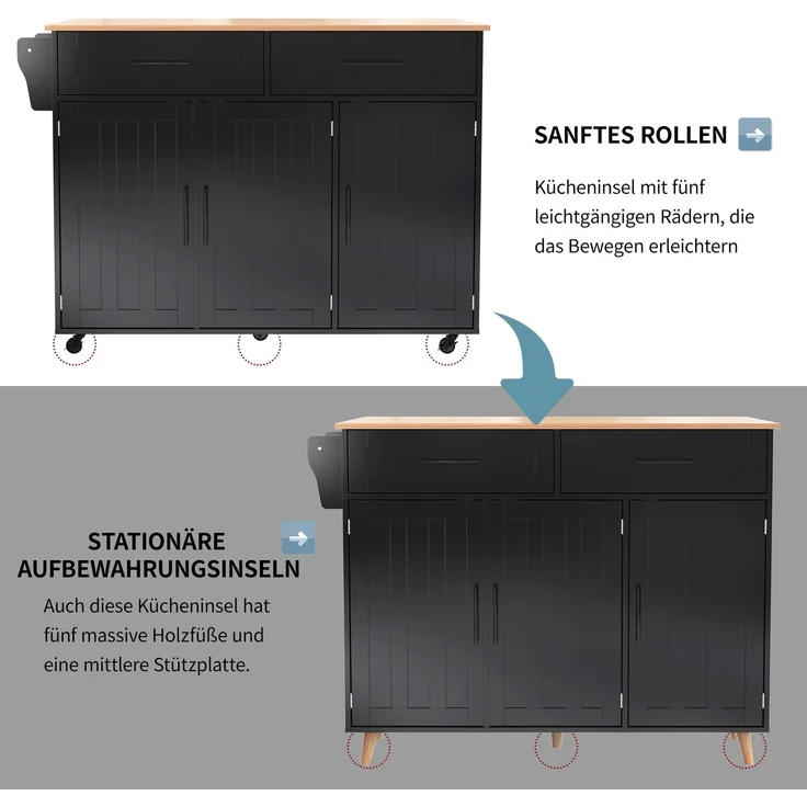Küchenwagen 129 x 46/71 x 91,5 cm aus MDF, schwarz in Holzoptik, erweiterbar – Bild 6