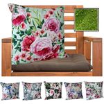 heimtexland ® Outdoorkissen Dekokissen Schmutz- und Wasserabweisend Landhaus Garten Outdoor Kissen Rosen Pink Grün Typ675