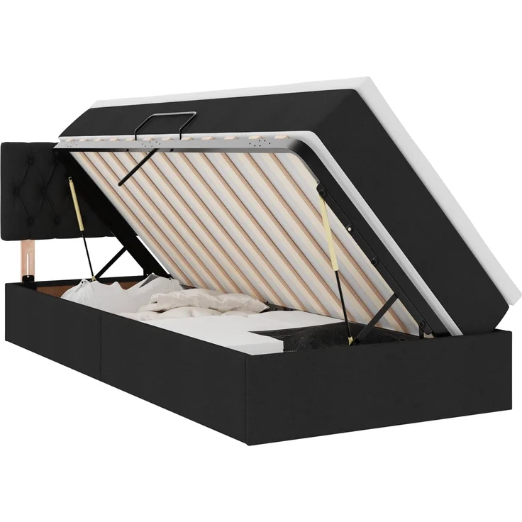 vidaXL LED-Speicherbett mit Matratze Schwarz 100 x 200 cm Stoff 3371189 – Bild 2