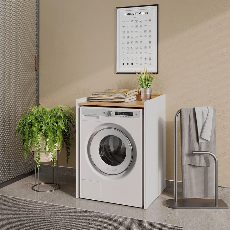 Waschmaschinenschrank Viktor Weiß/Artisan-Eiche 67.8 x 94.6 cm mit erhöhtem Rand Vicco – Bild 3