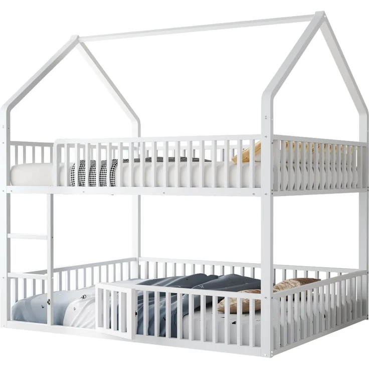 Kinder-Etagenbett 140*200, Metall-Doppelbett, Kinder-Familienbett, Etagenbett mit Treppe, Loft-Design, Unteres Bett mit kleiner Tür zum Öffnen und Schließen, Weiß – Bild 7
