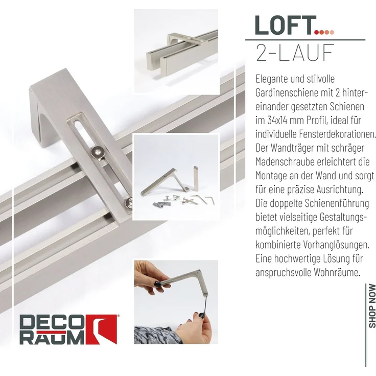 Deco-Raum® Gardinenschiene Innenlauf Loft | Größe: 80cm | Material: Aluminium | Farbe: Edelstahl-optik – Bild 3