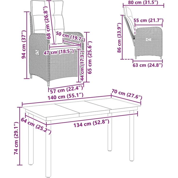 vidaXL Garten Essgruppe 7 stk. Schwarz und Cremeweiß 140 x 70 x 74 cm 3422481 – Bild 11