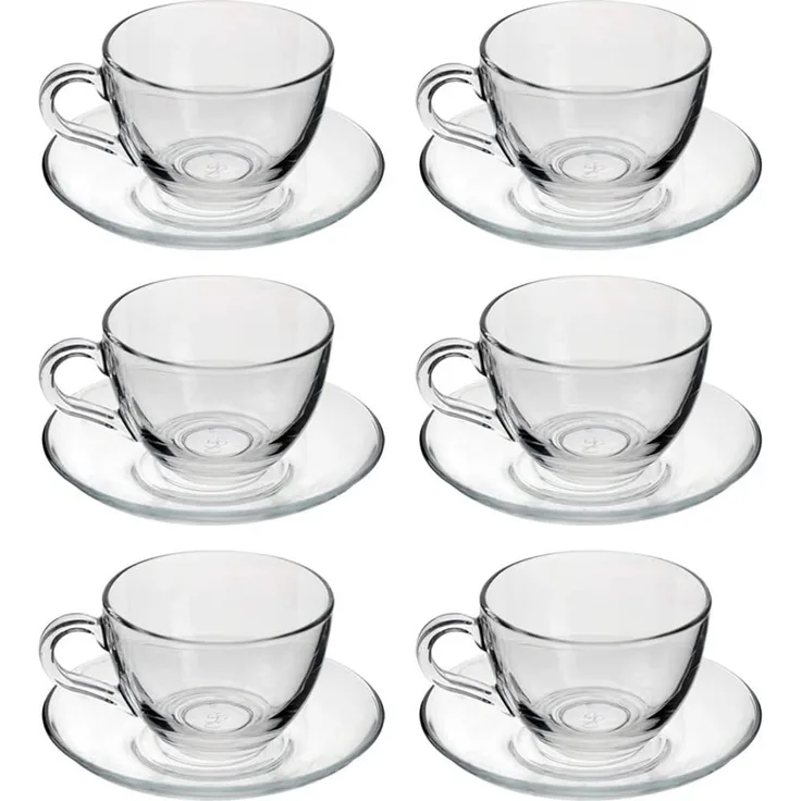 Pasabahce Dajar 6er Set Teegläser-Set Kaffee Basic Cup 12-Teilig mit Unterteller transparent