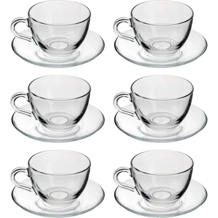 Pasabahce Dajar 6er Set Teegläser-Set Kaffee Basic Cup 12-Teilig mit Unterteller transparent – Bild 1