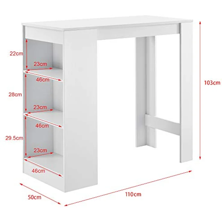 Bartisch Kouvola mit 3 Fächern 110x50x103 cm Weiß [en. casa] – Bild 4