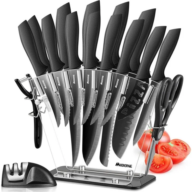 Vivitar Universalküchenmesser Profi 17-teiliges Küchenmesser Set Messerschärfer & Acryl Messerblock, mit Kochmesser, Santokumesser, Brotmesser, Steakmessern, Schere – Bild 1