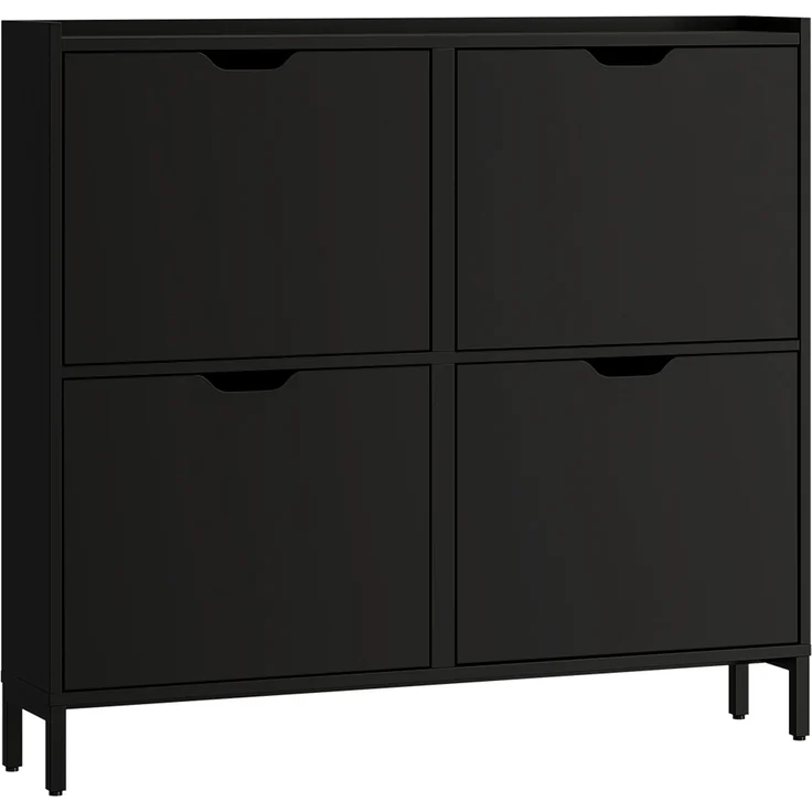 Bellamio 'Ceyhan' Schuhschrank mit 4 Klappen, schmales Schuhregal, schwarz, 100x19x90 cm, Schuhkipper für 8 paar Schuhe – Bild 9