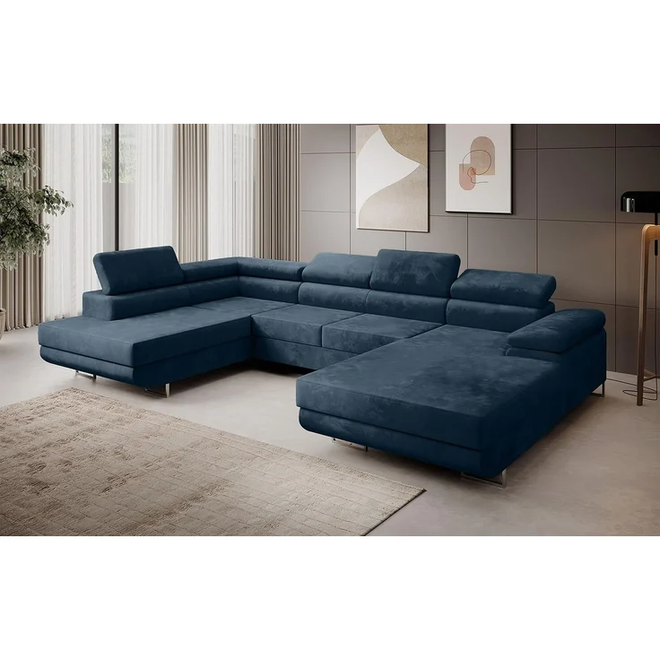 Ecksofa MARGO U- Form, moderne Couch mit Schlaffunktion, verstellbare Kopfstützen, zwei Bettkästen, große Polstercouch – Monolith 77, 72 x 203 x 347 cm – Bild 1