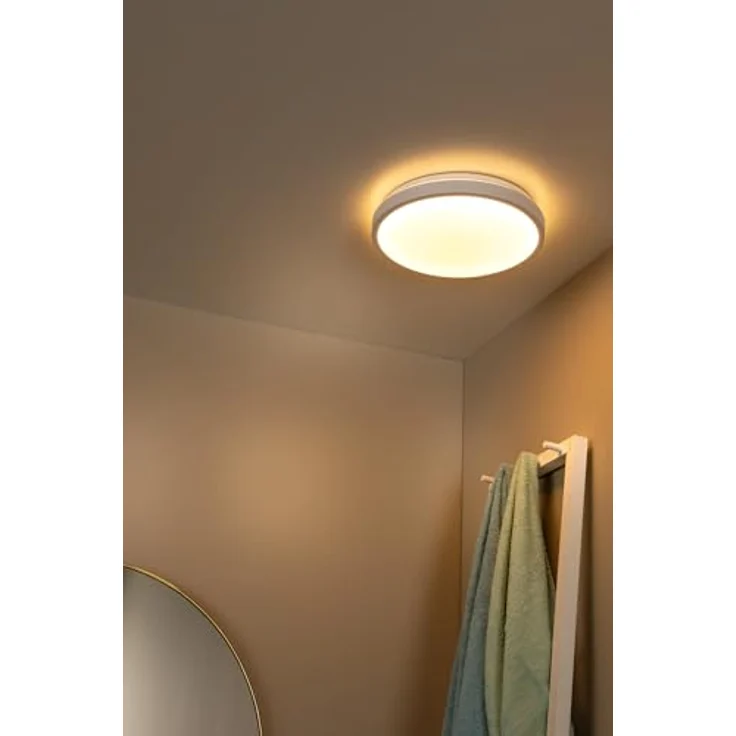 LUCIDE DASHER Deckenleuchte Badezimmer, Ø 34,8 cm, LED 1x18W 2700K, IP44, Bewegung und Tag/Nacht-Sensor, Weiß – Bild 4