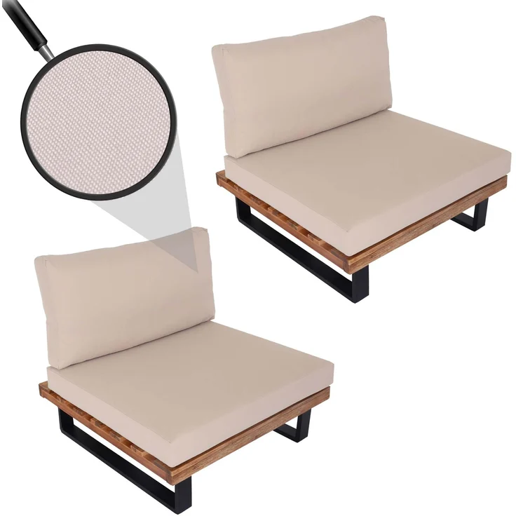 2er-Set Lounge-Sessel HWC-H54, Garten-Sessel, Spun Poly Akazie Holz FSC-zertifiziert Alu ~ hellbraun, Polster beige – Bild 1