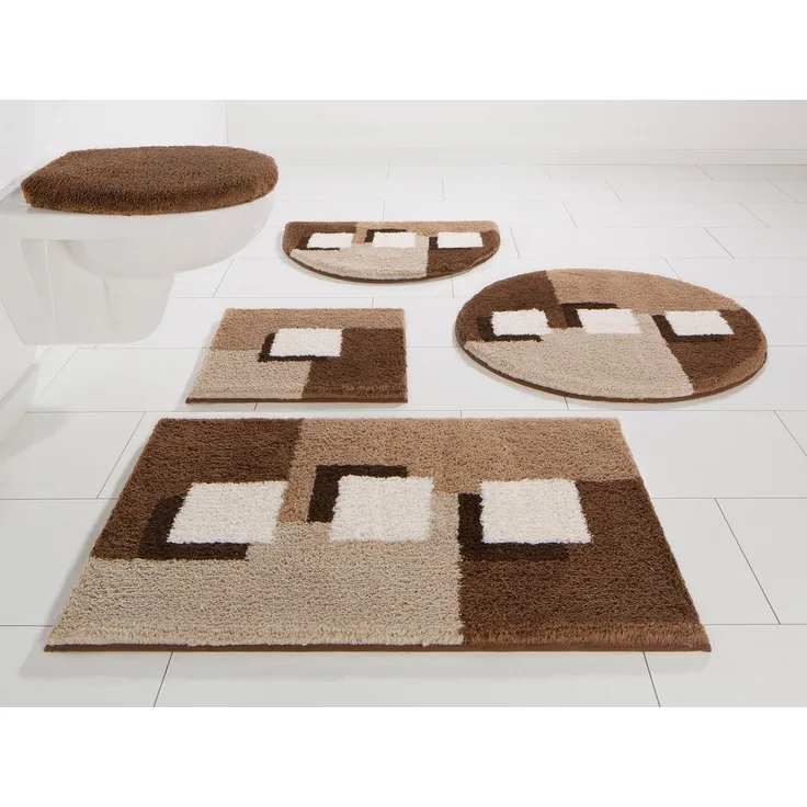 OTTO home Badematte Ada, Badvorleger, Badezimmer Teppich, Höhe 21 mm, rutschhemmend beschichtet, fußbodenheizungsgeeignet, schnell trocknend, strapazierfähig, Polyester, rechteckig, 3-tlg. Hänge-WC Set, Badteppich, Badematten auch als 3 teiliges Set er...