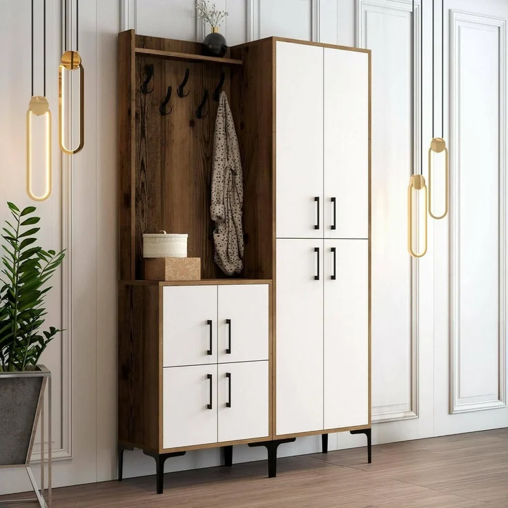 Dmora Garderobenschrank Castor 120x35x200 cm Braun, für 16 Paar – Bild 1