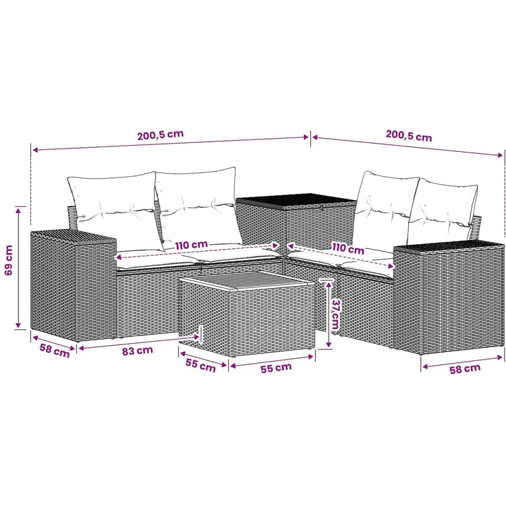 vidaXL Sofa Set 6 stk. Schwarz und Cremeweiß Polyrattan und Stahl 3447560 – Bild 12