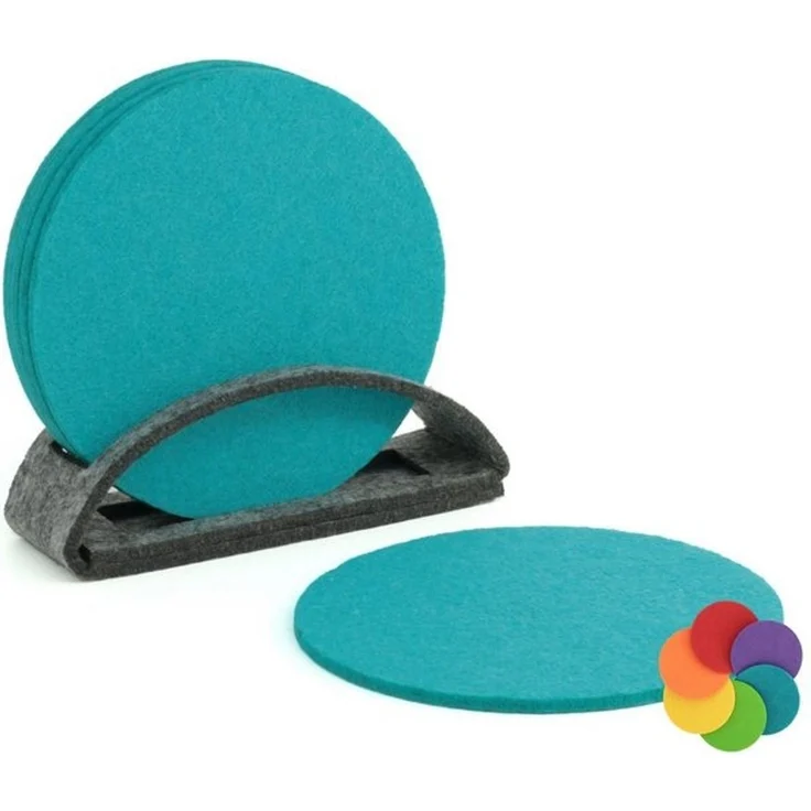 BIASTO Getränkeuntersetzer 6er Set Petrol Filz-Untersetzer 10cm + Aufbewahrung, Zubehör für Gläser, Vasen, Tassen, Teller, Tische, Gläser, Weingläser, Cocktails, Flaschen, Schalen, Tischdeko, Set, Abmessung BxHxT: ca. 10 x 10 x 4 cm, Hergestellt in Deutschland – Bild 4