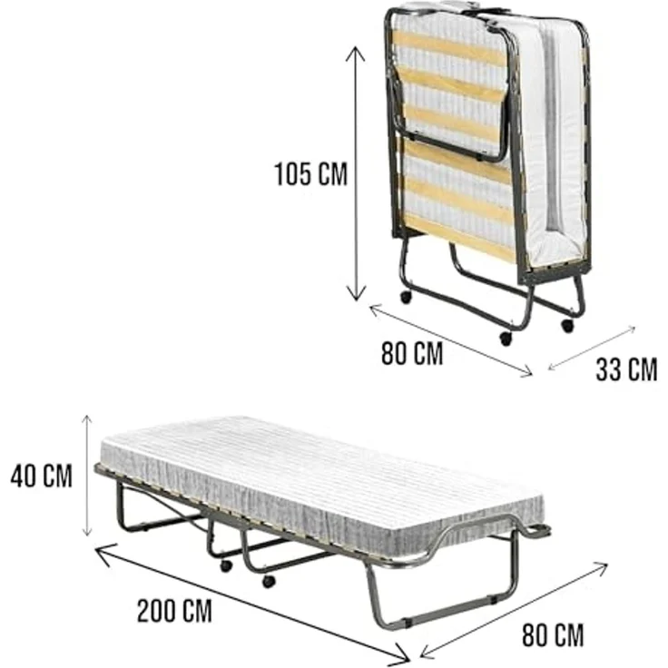 Talamo Italia - Klappbett Eloisa, Klappbett mit 15 Latten, platzsparendes Kinderbett, 100% Made in Italy, 80 x 200 x 40 cm, inklusive Memory-Matratze – Bild 3