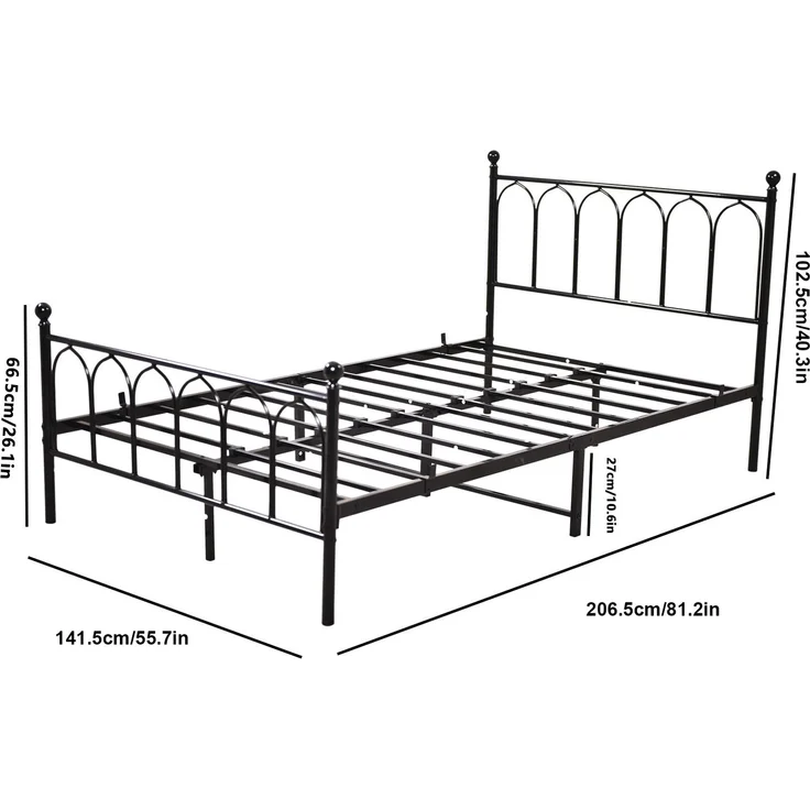 Metallbett 140×200cm，Einzelbett Jugendzimmer mit Lattenrost Schwraz,ohne Martatze – Bild 8