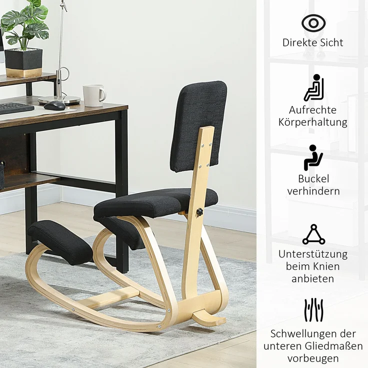 JARDJ Ergonomischer Kniestuhl, Kniehocker Gesundheitsstuhl für Zuhause, Büro, Meditation Schwarz – Bild 7